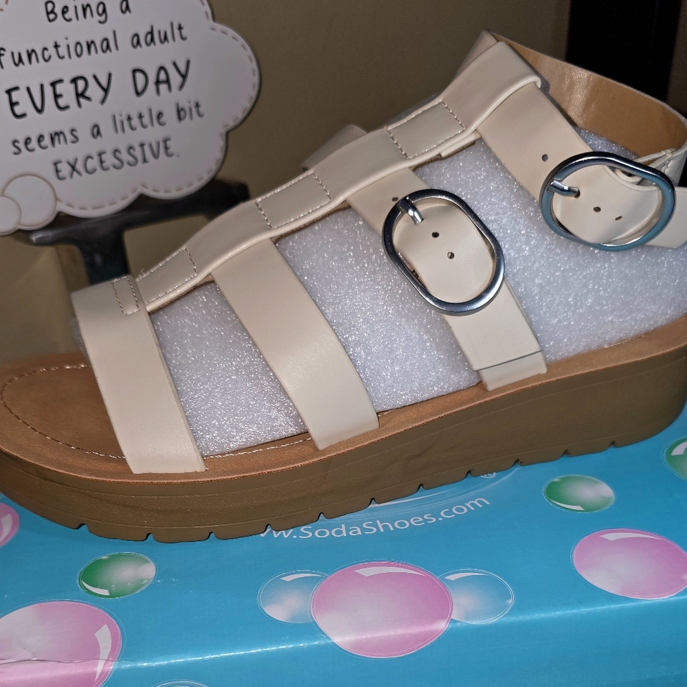 Soda Cream and Tan Platform Sandals